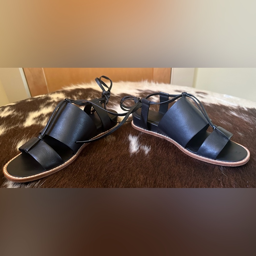 Vince Black Leather Lace-Up Gladiator Sandals - Picture 7 of 14